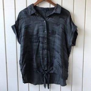 Sanctuary Camo Print Tie Hem Button Top